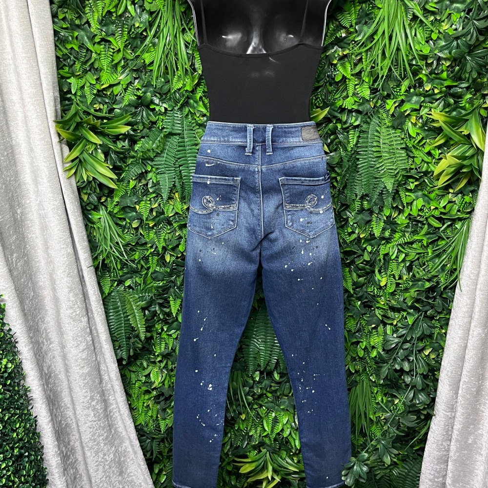 Seven7 Jeans Pants Size 8 Blue Paint Splatter Dark Wash Skinny Stretch 3645‎ - Picture 8 of 11